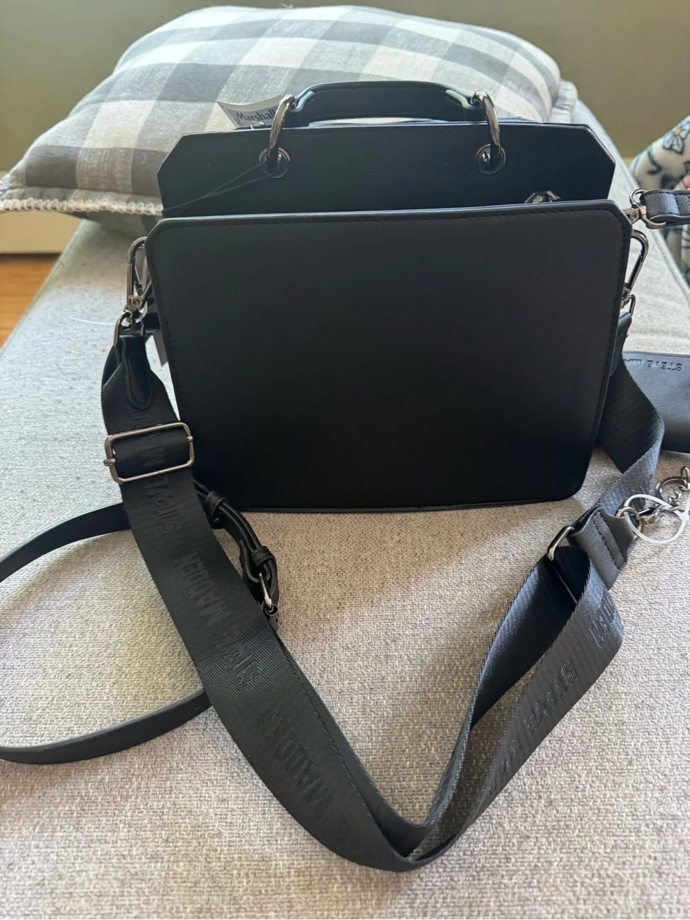 Steve Madden Spider Black Structured Messenger Bag with Coin Pouch